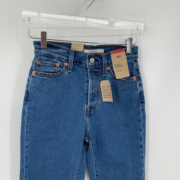 Levis Wedgie Straight jeans denim blue high rise button fly silver ombre new 26 - Picture 3 of 6